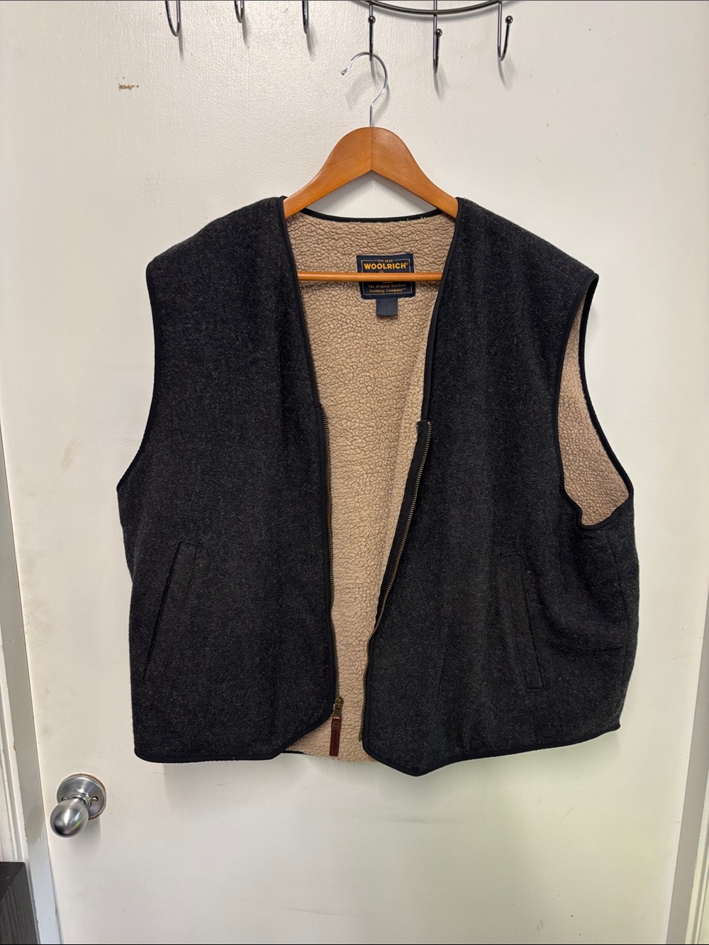 Woolrich Black/ Charcoal Wool Vest with Beige Sherpa Interior